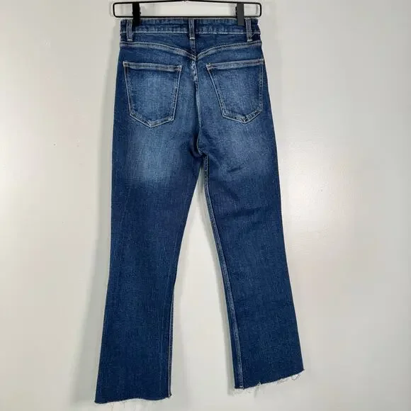Zara High Waist Flared Leg Jeans Medium Wash Blue Raw Hem Womens Size 2 - Picture 6 of 10